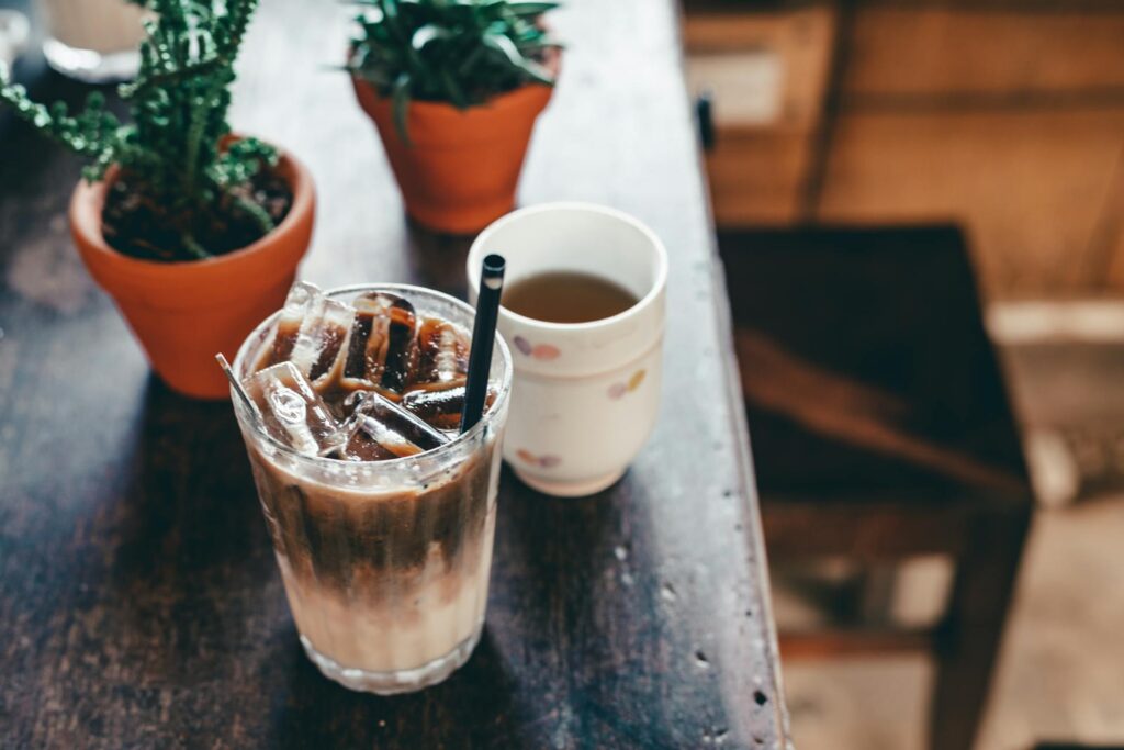 Vietnamese iced coffee with condensed milk served in a tall glass 