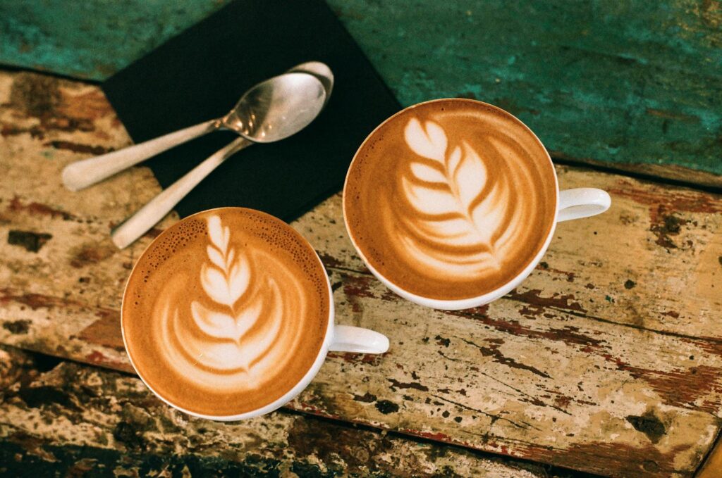 Flat white coffee with smooth microfoam and latte art.