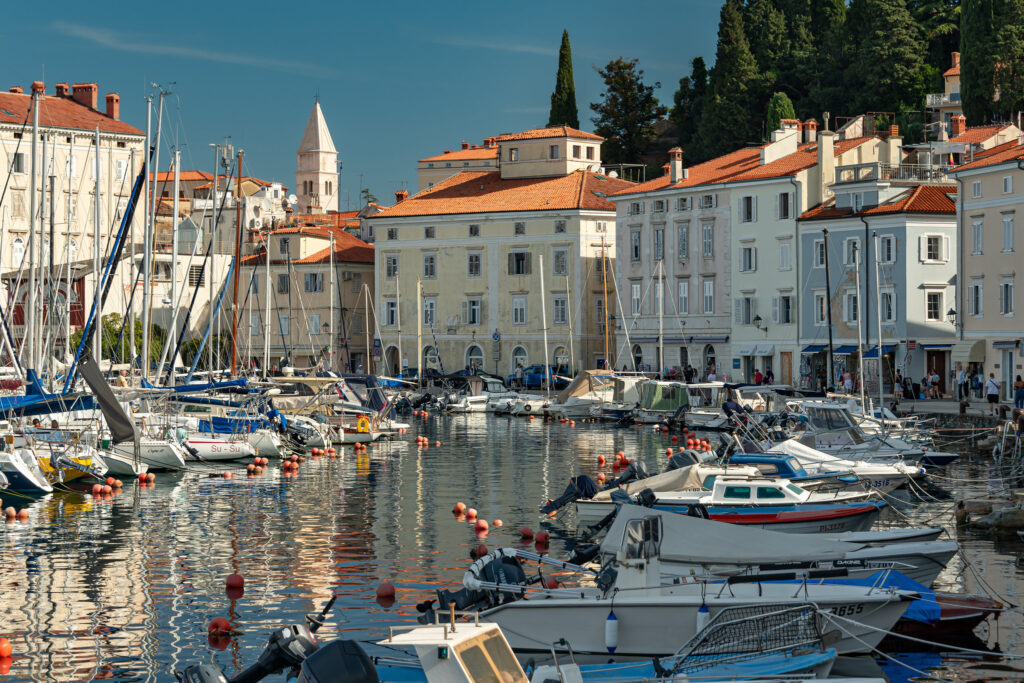 The Venetian-style town of Piran, Slovenia, on the Adriatic coast.