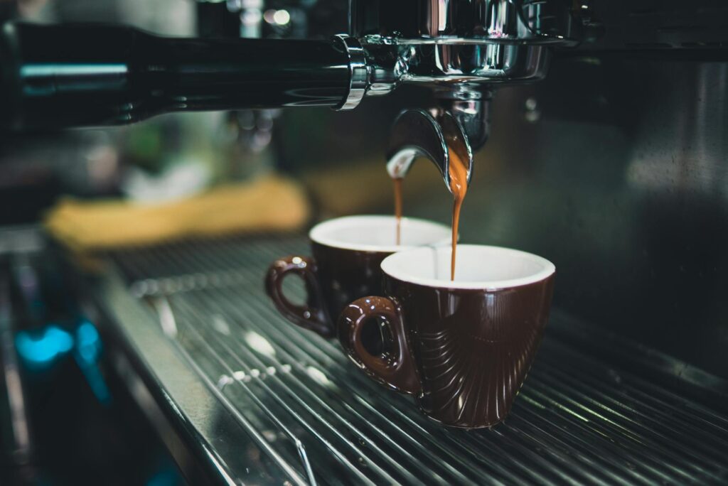 A classic Italian espresso in a porcelain cup.